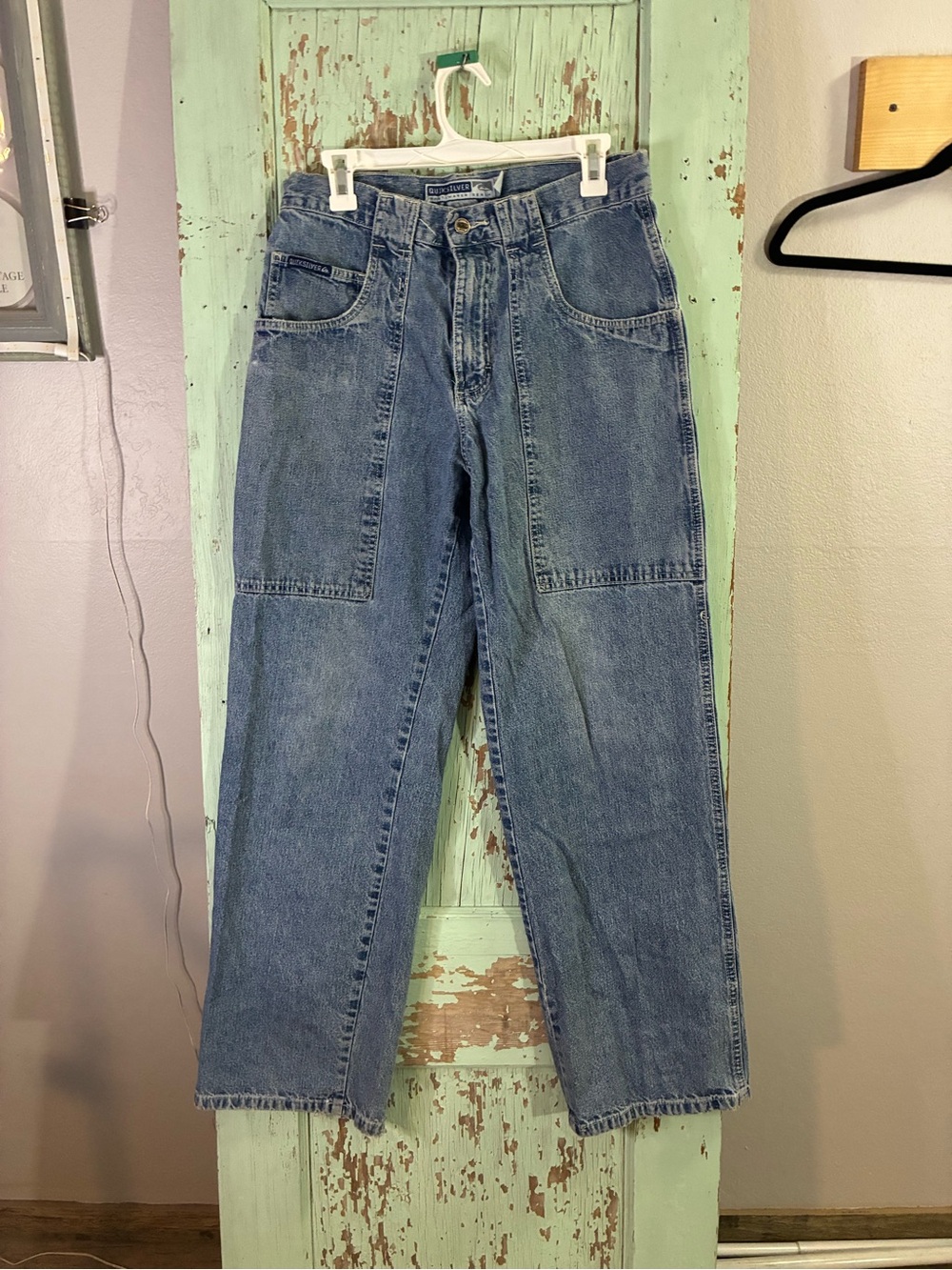 VTG Quiksilver Men's Light Blue Bootcut Carpenter Jeans